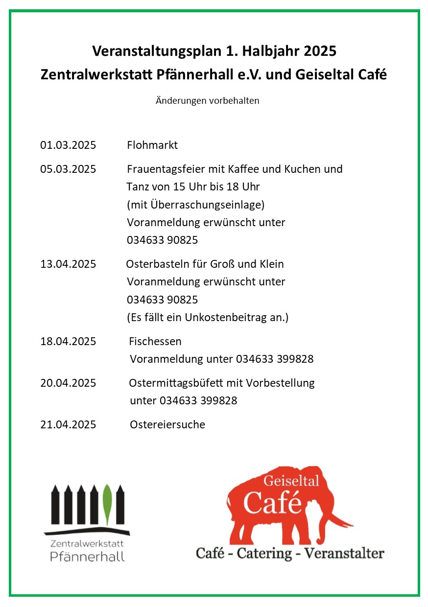 Veranstaltungsplan 1. Halbjahr